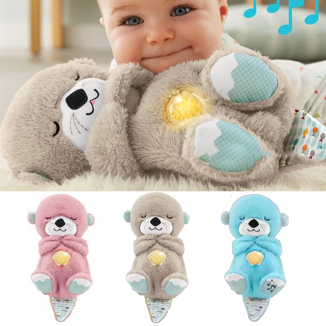 Breathing Otter Sleep and Playmate Otter Musical Stuffed Baby Plush Toy with Light Sound Newborn Sensory Comfortable Baby Gifts