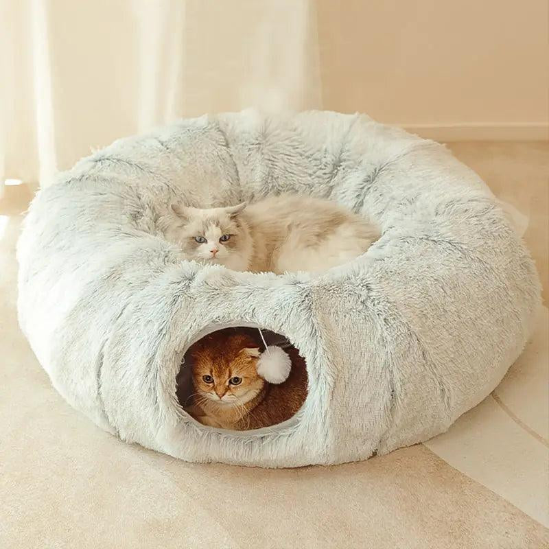 Luxuriously Soft 2-In-1 round Tunnel Cat Beds