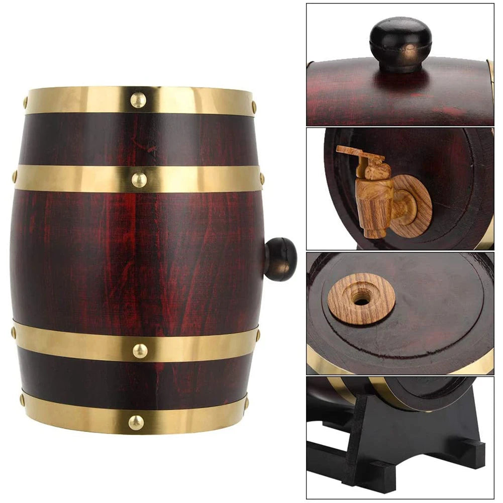 1.5L Vintage Wood Oak Timber Wine Barrel for Whiskey Rum Port