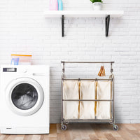 3-Bag Laundry Sorter with Adjustable Clothes Bar