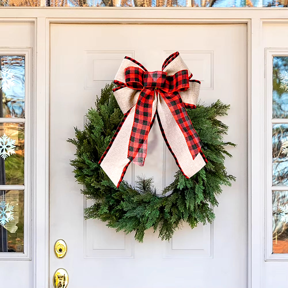 Christmas Bows Tree Topper Buffalo Plaid Xmas Holiday Bow Ornaments for Wreath Front Door Burlap Rustic Farmhouse Decoration