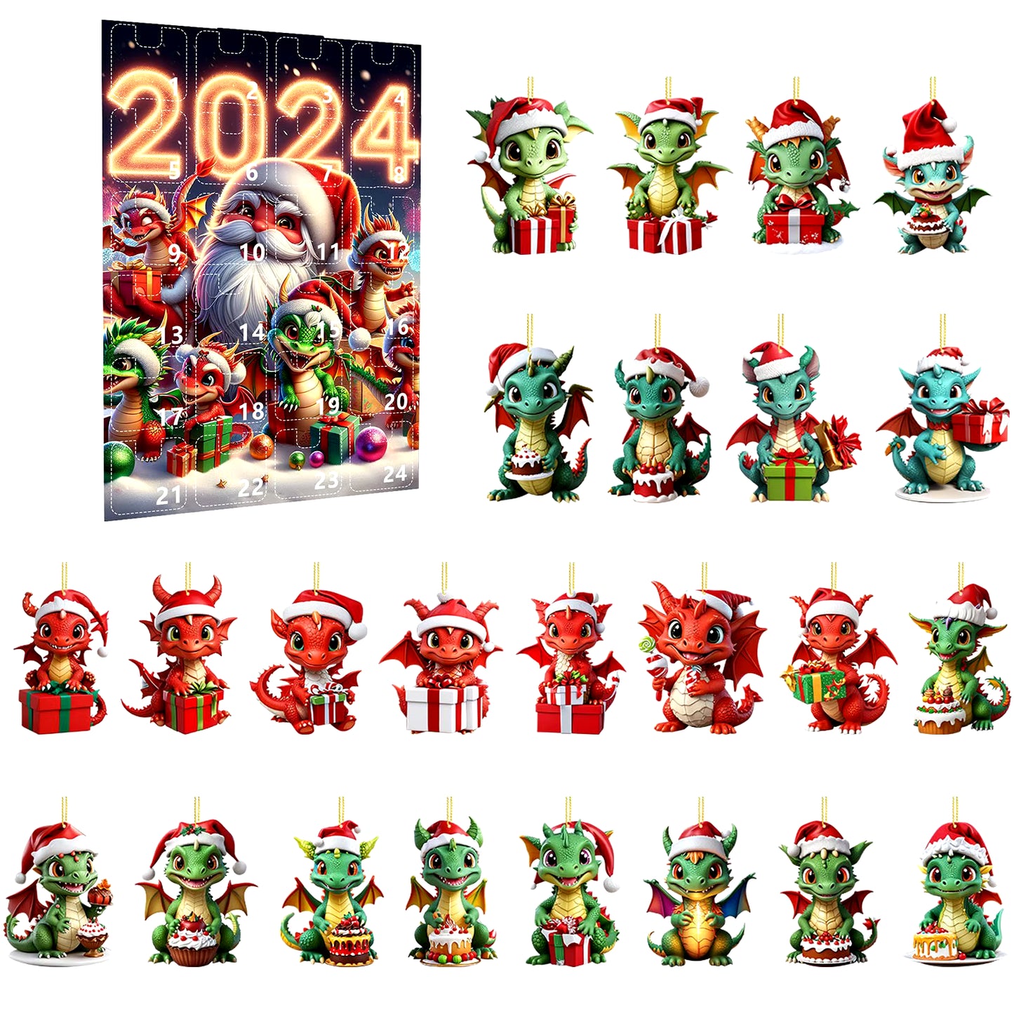 2024 Christmas Holiday Advent Calendar Christmas Advent Calendar Dinosaur 2D Christmas Home Set Visual Timers