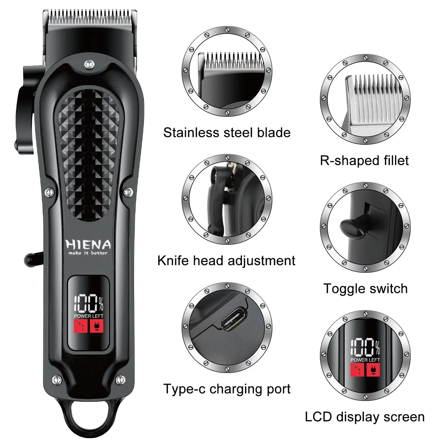 HYN-212 Electric Hair Clipper UBS Rechargeable Cordless Beard Trimmer Men Powerful Electric Hair Clipper Trimming Tool