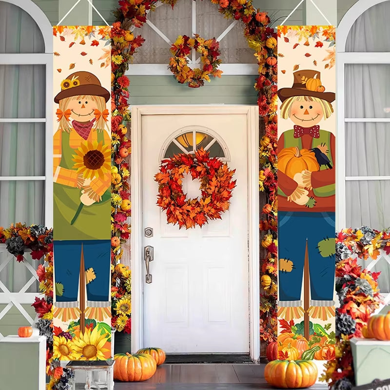 Thanksgiving Couplet Pumpkin Porch Hanging Banner Harvest Festival Party Decoration Thanksgiving Wall Door Hanging Banner