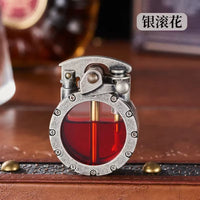 New Retro Transparent Oil Tank Metal Rocker Kerosene Lighter Personality Windproof Cigarette Lighter Men Collection Gifts