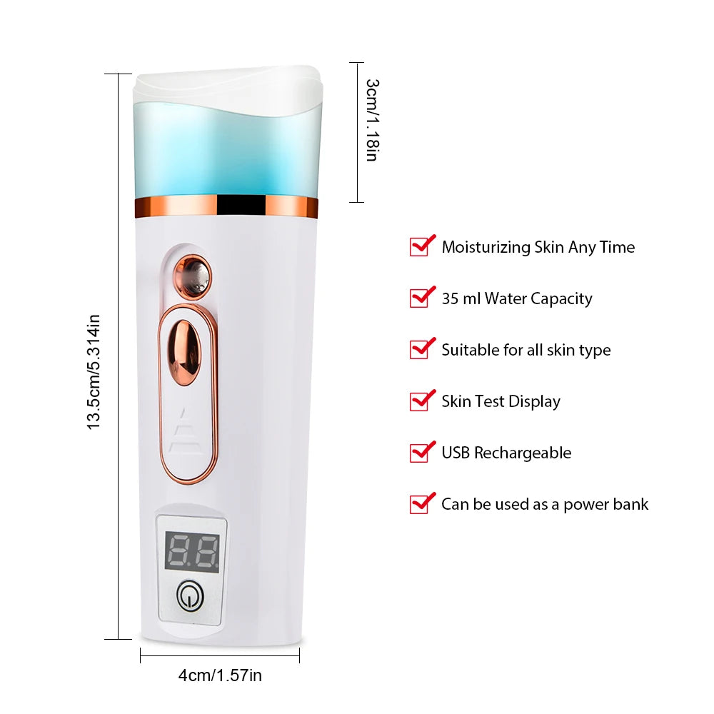 Face Steamer Nano Mist Sprayer Skin Care Moisturizer Rechargeable Humidifier Skin Cleansing Portable Nano Mister Facial Hydra