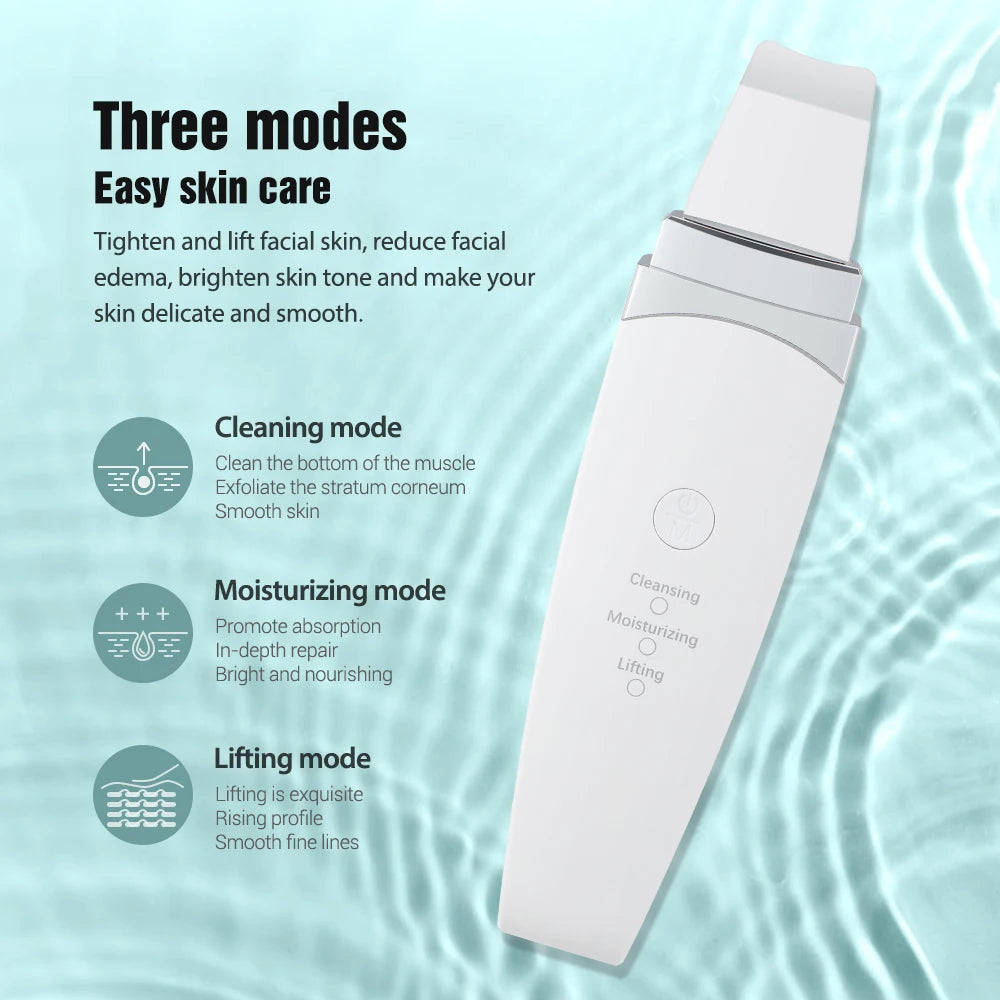 Ultrasonic Skin Scrubber Peeling Blackhead Remover Face Lifting Deep Face Cleaning Ion Ance Pore Cleaner Facial Shovel Cleaner