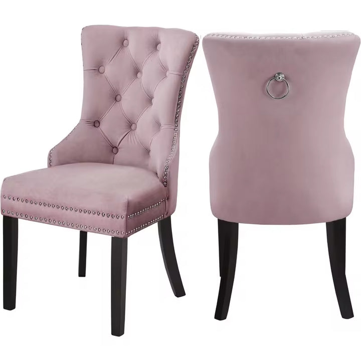 Set of 2 Dining Chairs Soft Velvet Padded Dining Room Chair Kitchen Chair Side Chair with Armrest and Backrest Studded Ring