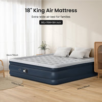 18" King Size Air Mattress, Inflatable Airbed with Built-In Pump, 700Lb Max