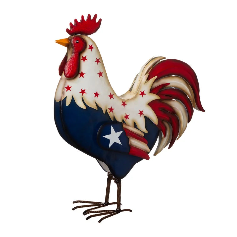 Metal Patriotic Rooster Porch Sign Figurine