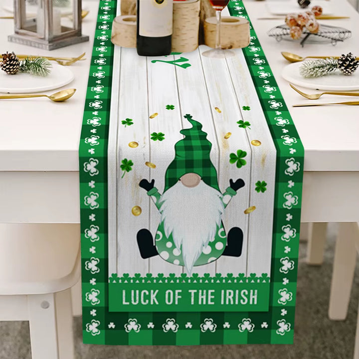 St. Patrick'S Day Table Runner Green Irish Santa Printed Embroidered Table Runner for Saint Patricks Day Holiday Table Decor