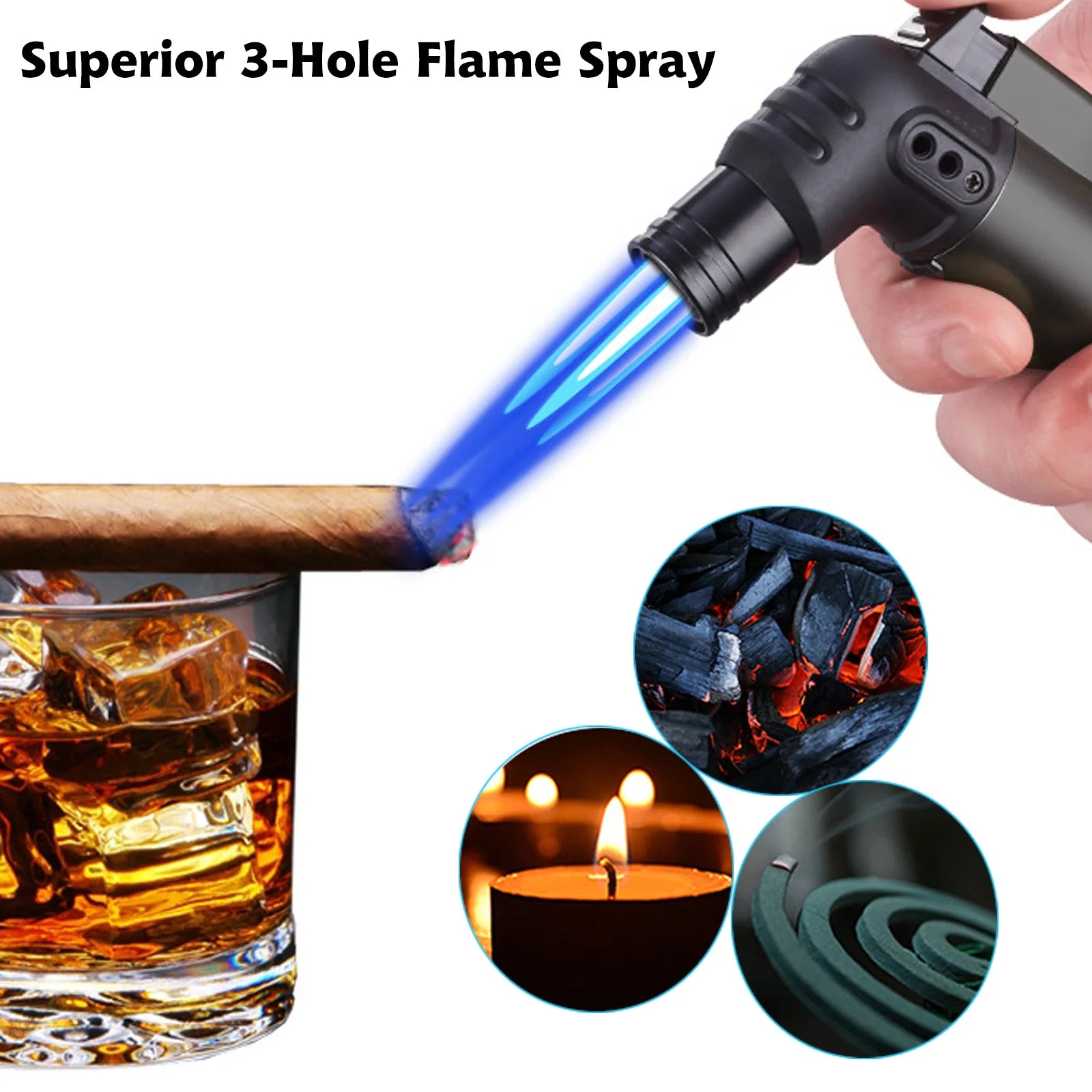 2Pcs/Set Triple Jet Flame Torch Lighter Bend Head Design Refillable Butane Gas, Jet 3 Flame Windproof for Gifts(Without Butane)